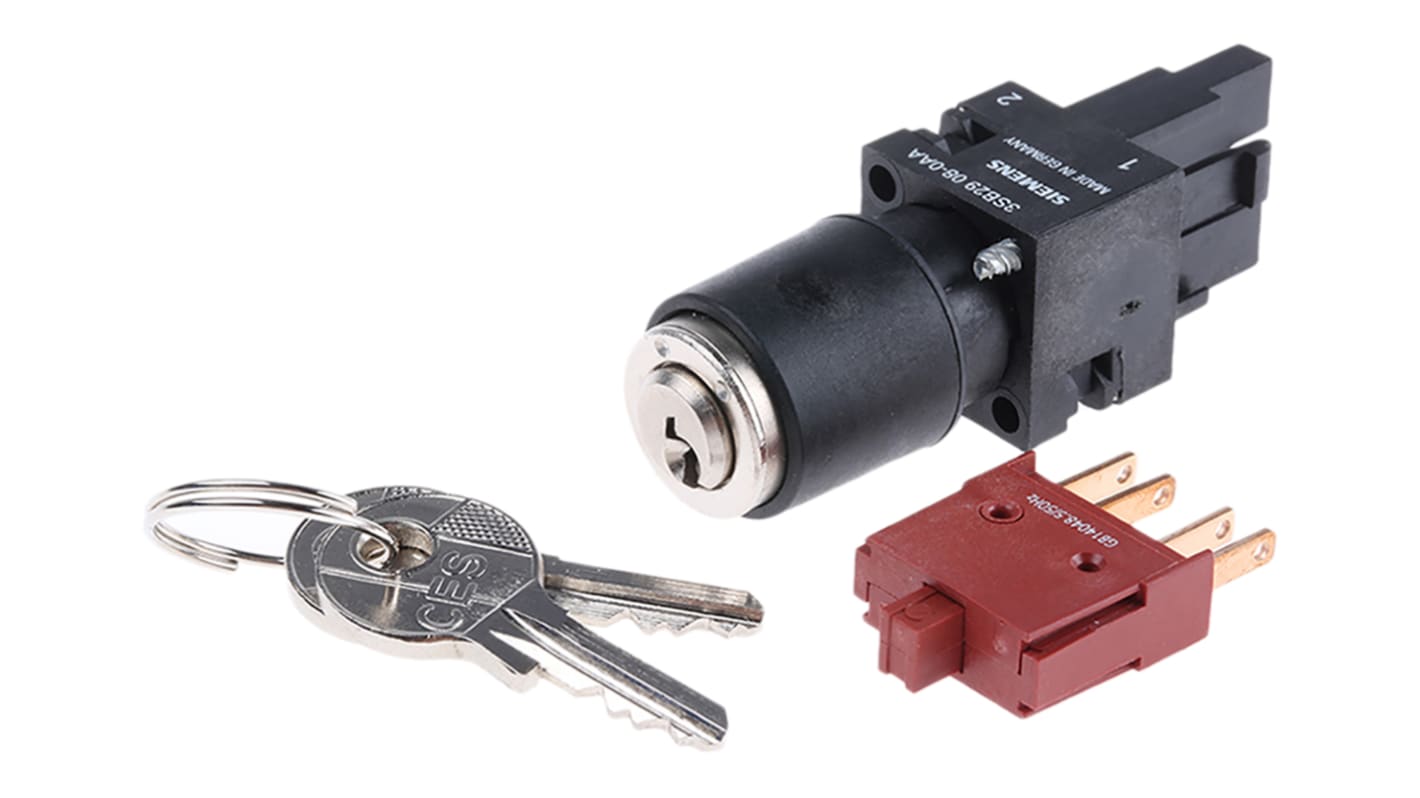 Interruttore a chiave Siemens 3SB2202-4LA01, 2 posizioni, IP65, montaggio su pannello, temperatura operativa -25/+70 gradi.