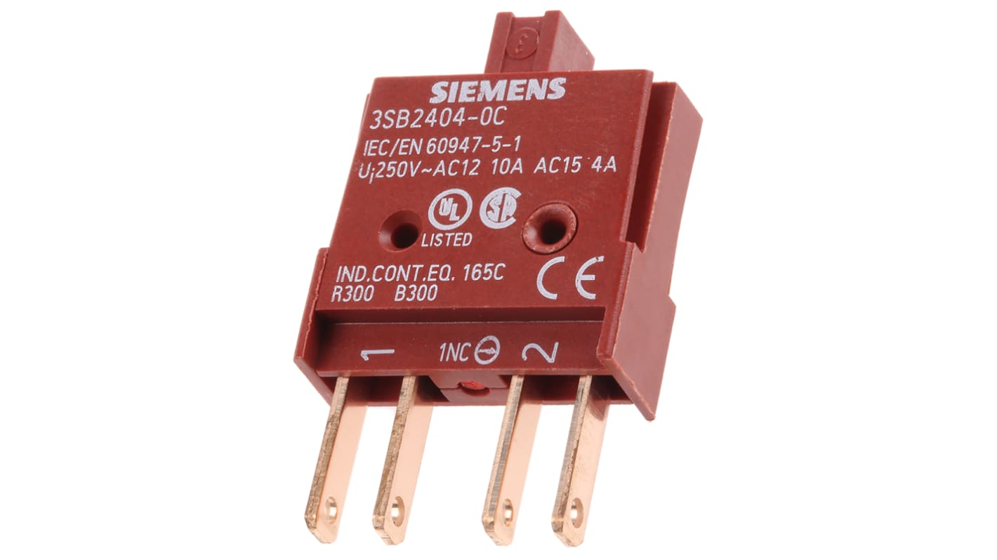 Siemens blocco contatti interruttore modulare 1 NC, tensione 24 V, con connettore maschio 2,8 x 0,8 mm, base a cuneo.