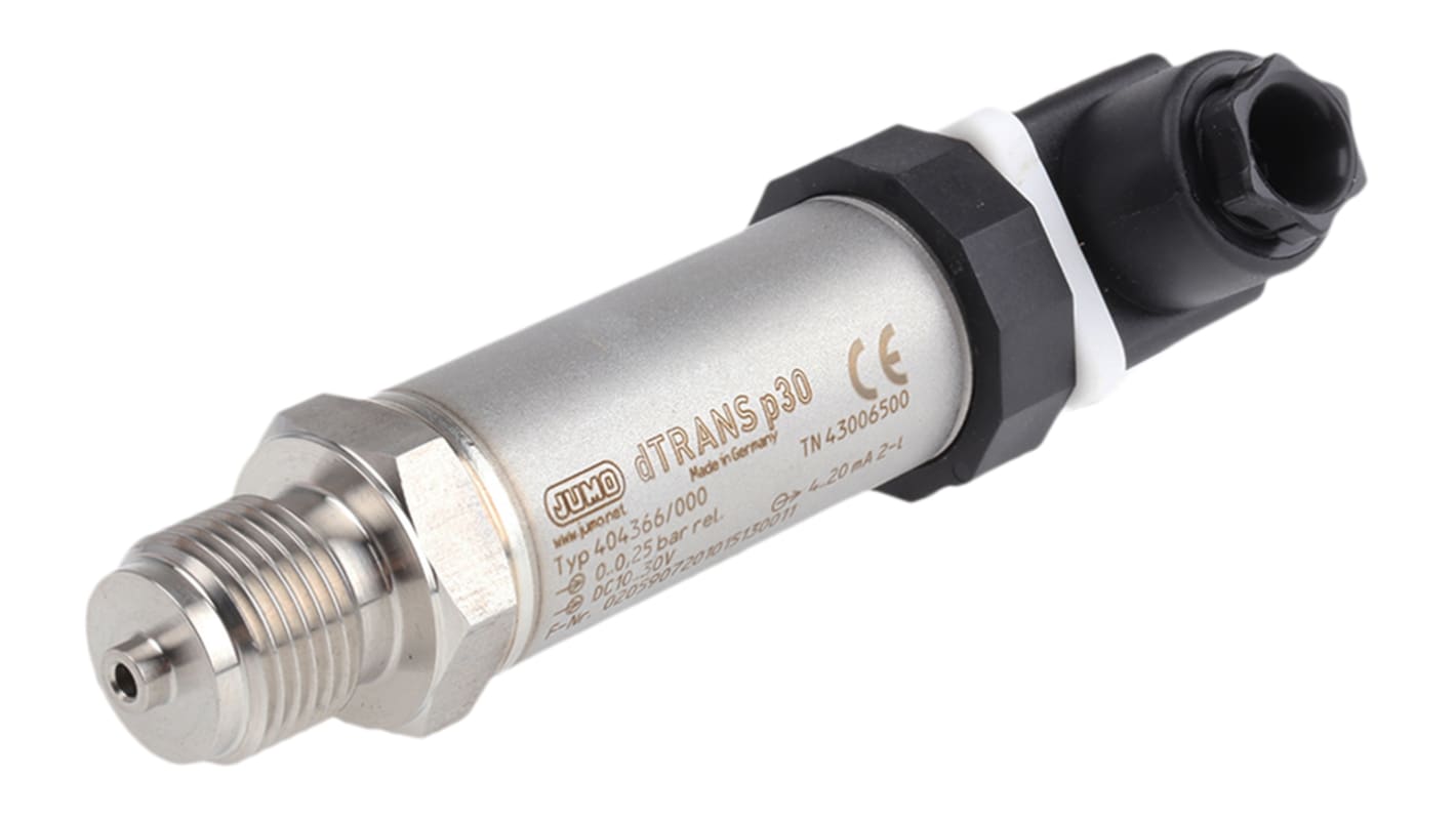 Sensore di pressione Jumo 404366/000-451-405-504-20-61/000, DMS piezoresistivo, 0-0.25 bar, uscita 4-20 mA, acciaio inox, IP65.