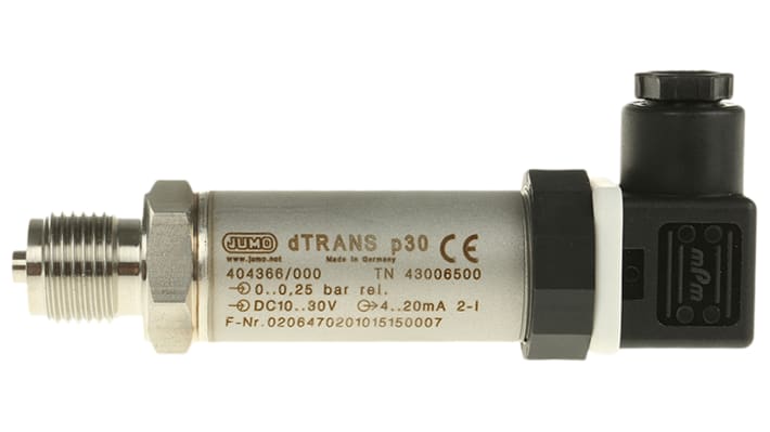 Sensore di pressione Jumo 404366/000-451-405-504-20-61/000, DMS piezoresistivo, 0-0.25 bar, uscita 4-20 mA, acciaio inox, IP65.