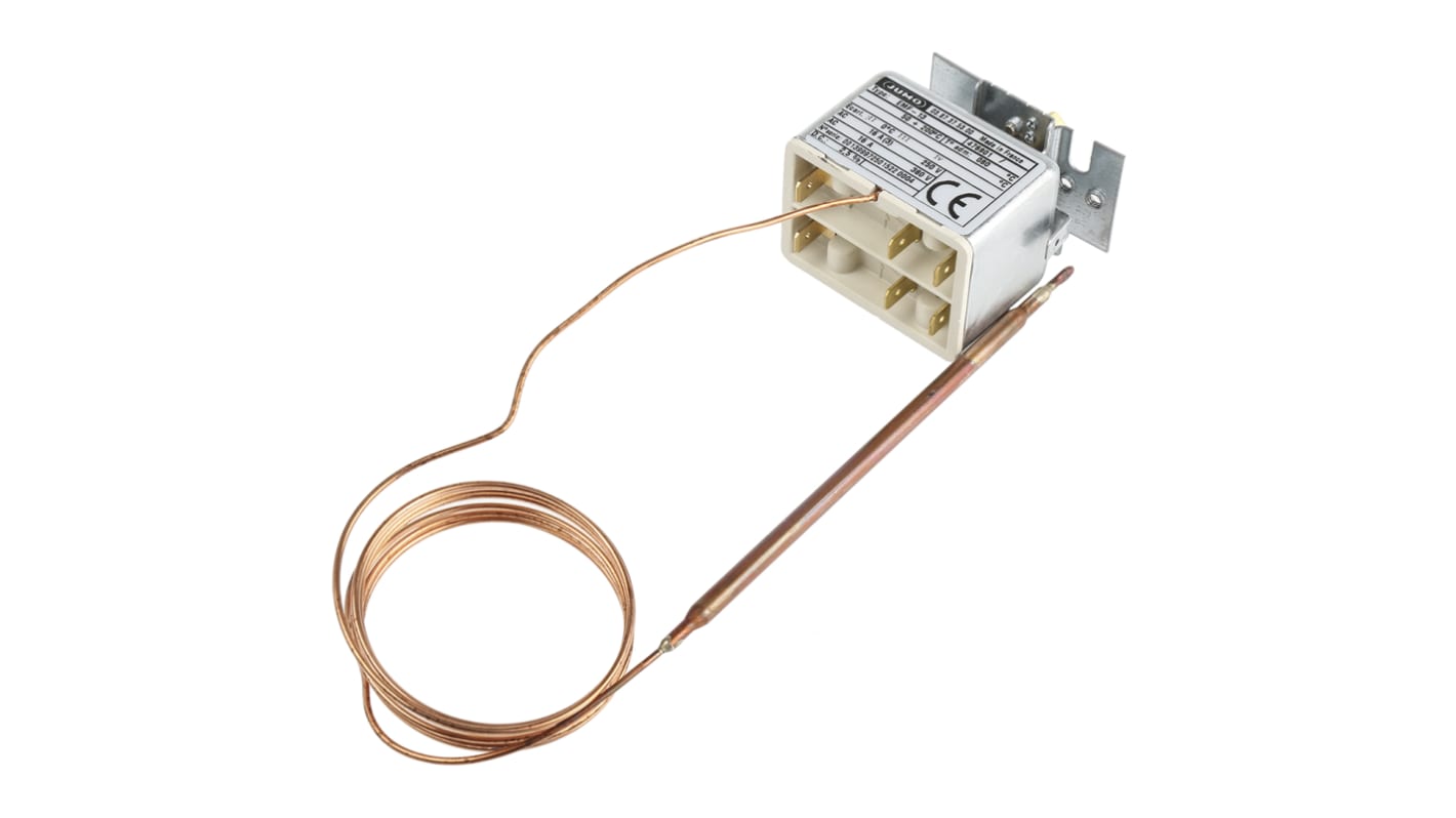 Termostato capillare Jumo 602021/0001 per montaggio a pannello, sonda rotonda in rame, lunghezza capillare 1500 mm.