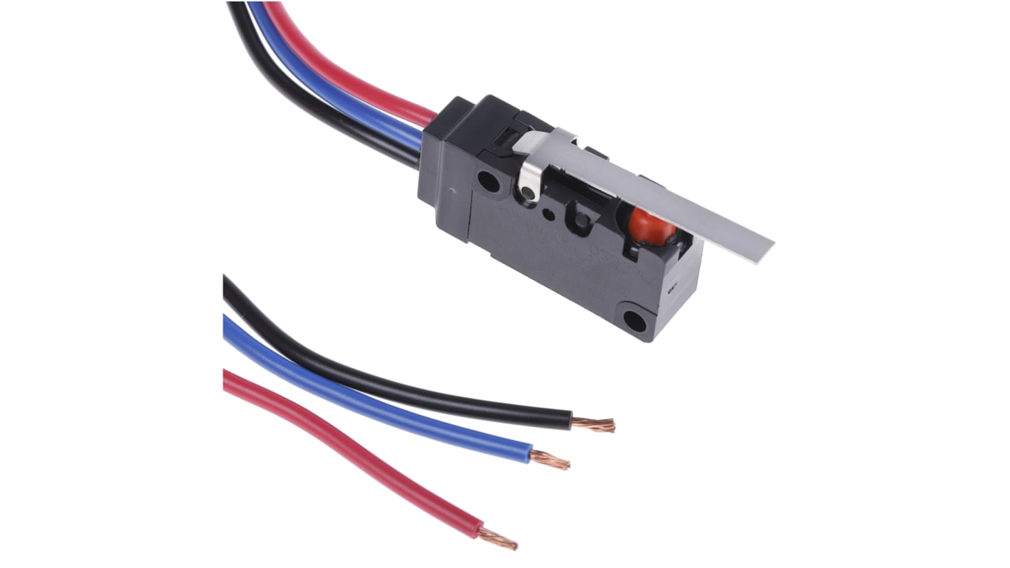 Microinterruttore Omron D2VW-5L1-1M(D)(CHN) SPDT pre-cablato, grado di protezione IP67, attuatore a leva, 5 A a 250 V c.a.