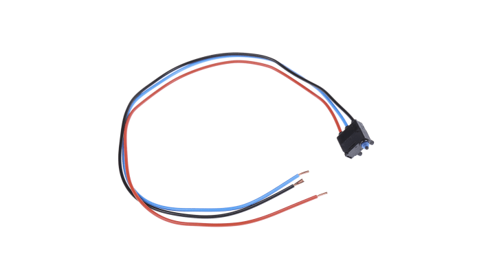 Microinterruttore Omron D2HW-BR201M SPDT pre-cablato, grado di protezione IP67, attuatore a pulsante, dimensioni compatte.