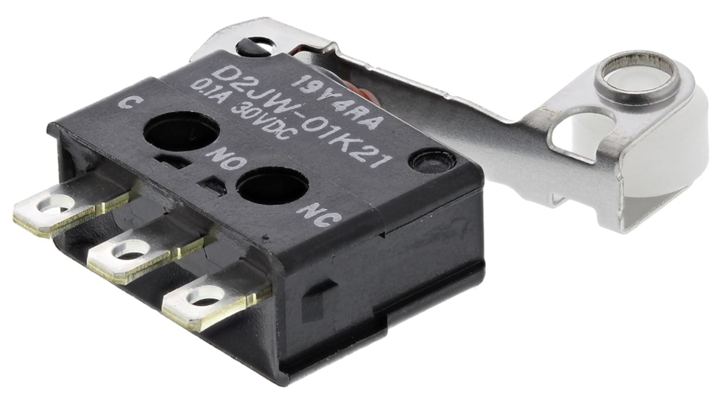 Microinterruttore Omron D2JW-01K21 SPDT a saldare, protezione IP67, corrente 100 mA, temperatura -40/+85 °C.