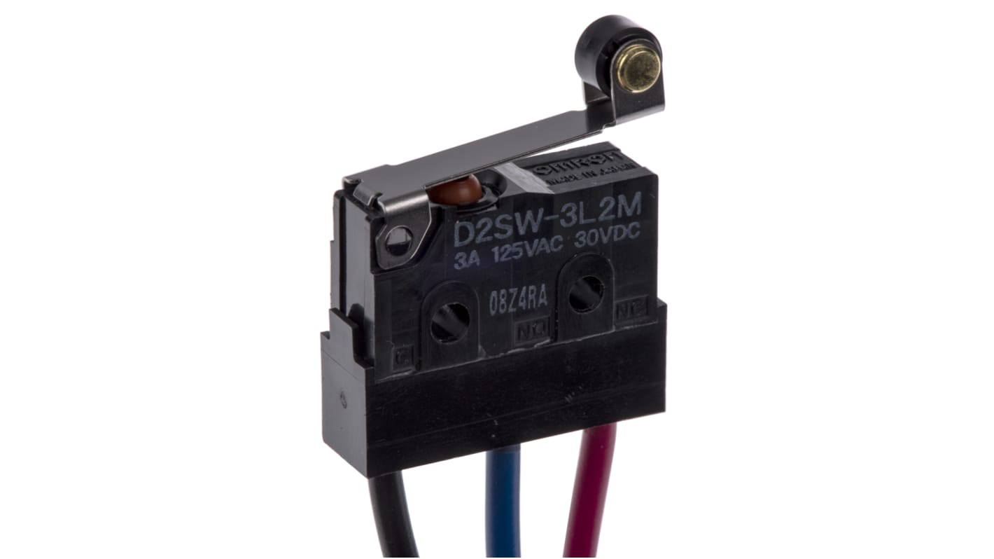 Microinterruttore SPDT pre-cablato Omron D2SW-3L2M, grado di protezione IP67, corrente nominale 3 A a 30 V c.c.
