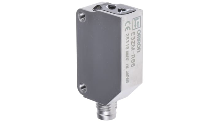 Omron E3ZM-R86, sensore fotoelettrico rettangolare a retroriflessione, rilevamento 100 mm a 4 m, custodia in acciaio inox, IP67/IP69K.