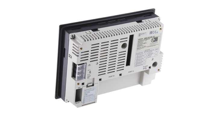 Omron NS5SQ10BV2, display HMI touchscreen 5,7", risoluzione 320x240, IP65, alimentazione 24 V c.c., dimensioni 195 x 142 x 53,8 mm.