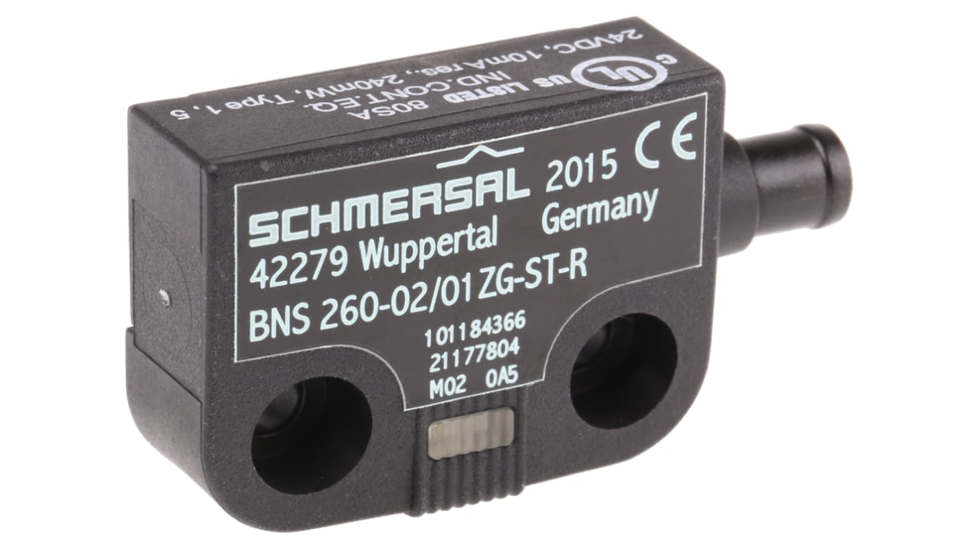 Interruttore di sicurezza Schmersal BNS 260-02/01ZG-ST-R, senza contatto, 24V cc, custodia plastica, IP67, dimensioni 52x36x13 mm.