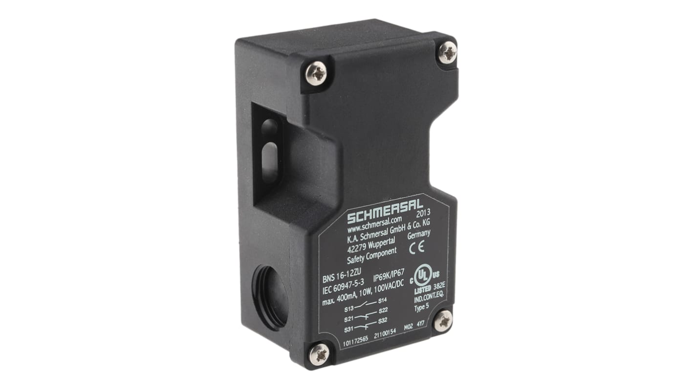 Interruttore di sicurezza senza contatto Schmersal BNS 16-12ZU, tensione 100V, grado di protezione IP67, dimensioni 90x52x38.5 mm.