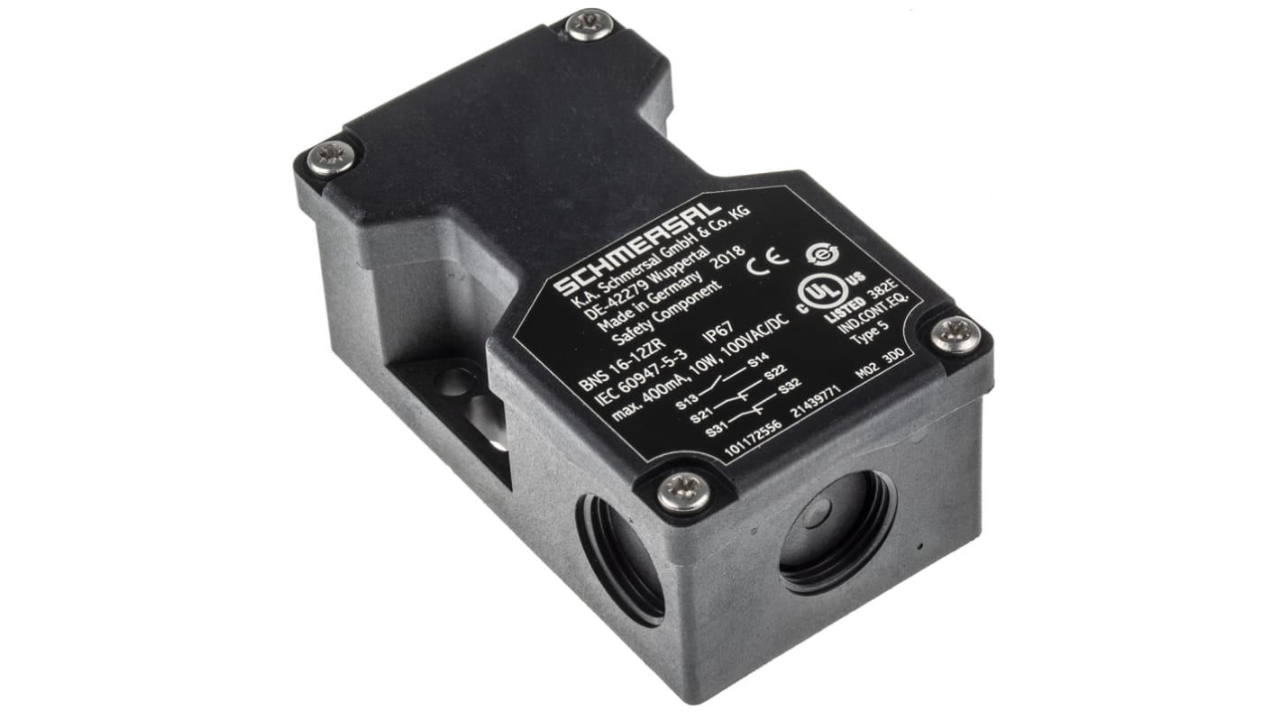 Interruttore di sicurezza senza contatto Schmersal BNS 16-12ZR, IP67, 100V, dimensioni 39x52x90 mm, distanza di commutazione 8 mm (ON).
