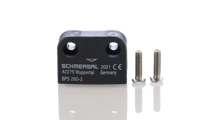 Interruttore di sicurezza Schmersal BPS 260-2, design compatto 36 x 26 x 13 mm, montaggio a porta, grado di protezione IP67.