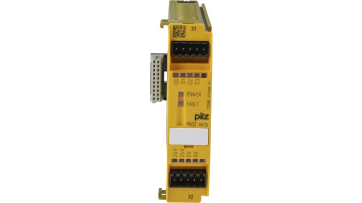Modulo d'uscita Pilz 773500, 5 uscite, 24 V c.c., montaggio su guida DIN, dimensioni 94 x 22,5 x 121 mm.