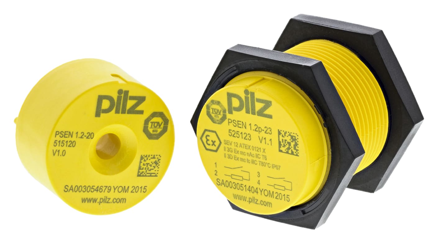 Interruttore di sicurezza senza contatto Pilz 505223, 24V cc, 2NO, IP65/IP67, attuatore magnetico incluso, diametro 28 mm.