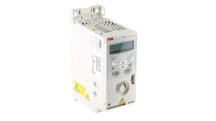 Inverter ABB ACS150-01E-02A4-2 per motori in c.a., potenza 0,37 kW, dimensioni 70 x 142 x 239 mm, grado di protezione IP20.