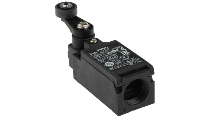 Interruttore di interblocco Omron D4N-1120, leva a rullo, configurazione NO/NC, grado di protezione IP67, dimensioni 73x31x47 mm.