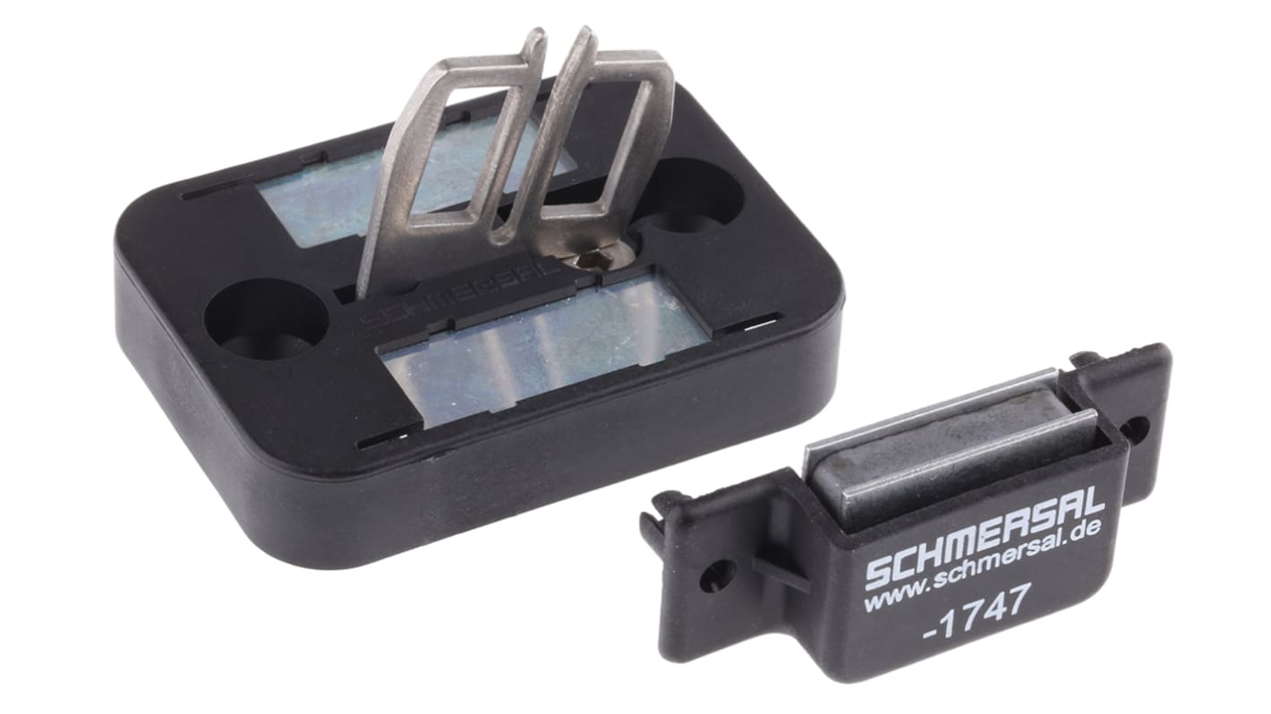 Attuatore magnetico Schmersal AZ 15/16-B2-1747 in acciaio inox, IP67, per interruttori di sicurezza, peso 16g, raggio 150mm.