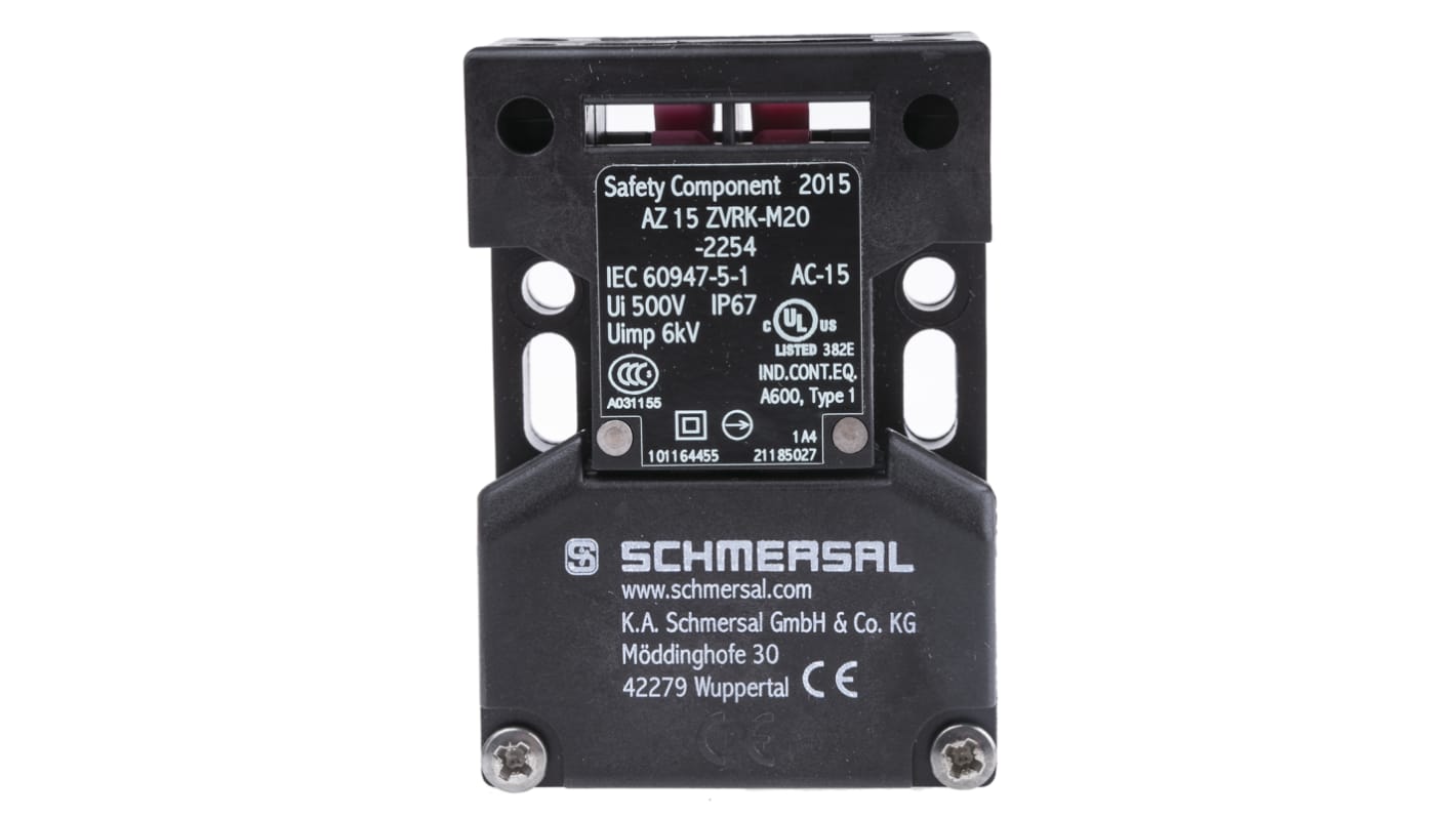 Interruttore di interblocco di sicurezza Schmersal AZ15ZVRK-M20-2254, 1NC, IP67, dimensioni 30 x 52 x 75 mm, per applicazioni industriali.