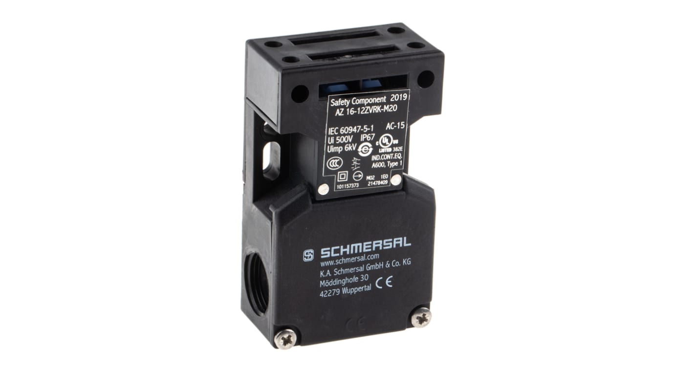 Interruttore di interblocco di sicurezza a chiave Schmersal AZ16-12ZVRK-M20, 2NC/1NA, protezione IP67, dimensioni 90x52x30mm.