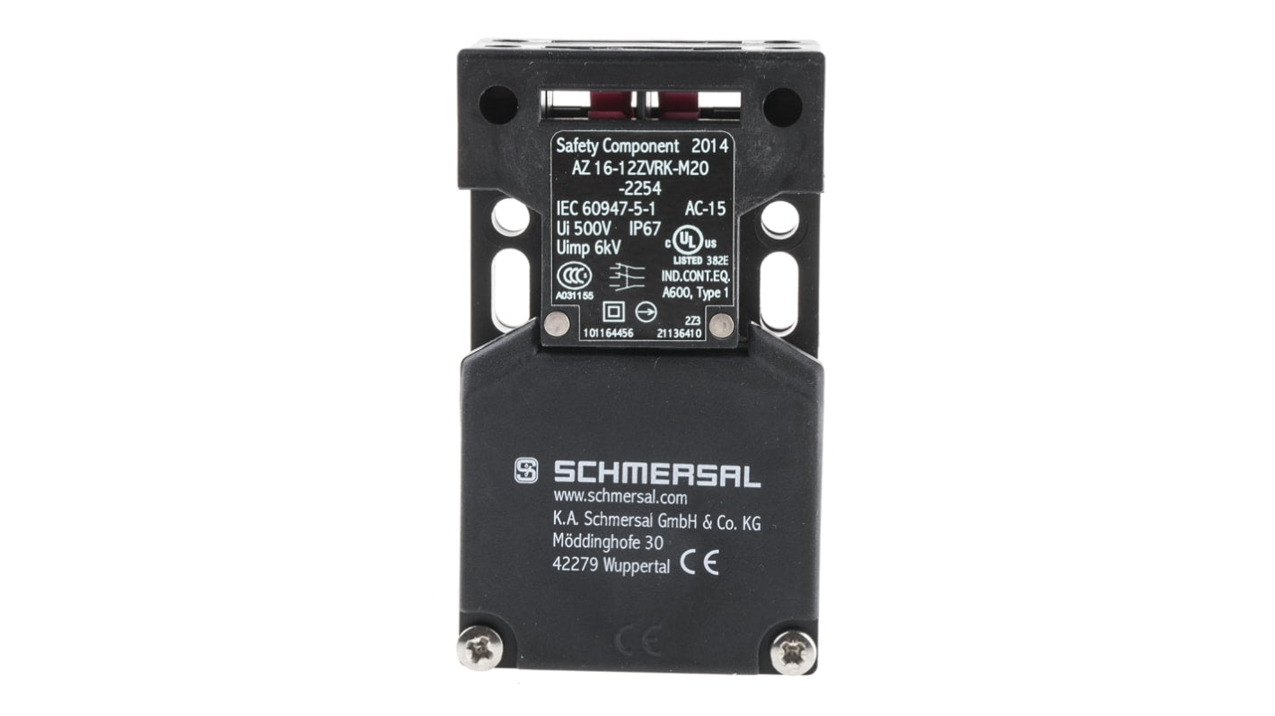 Interruttore di interblocco di sicurezza a chiave Schmersal AZ16-12ZVRK-M20-2254, 2NC/1NA, IP67, dimensioni 90x52x30mm.