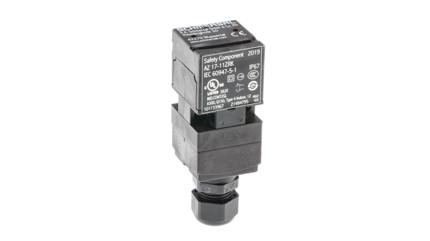 Interruttore di interblocco di sicurezza a chiave Schmersal AZ 17-11ZRK, IP67, 1NC/1NA, dimensioni 85 x 30 x 30 mm, design antimanomissione.