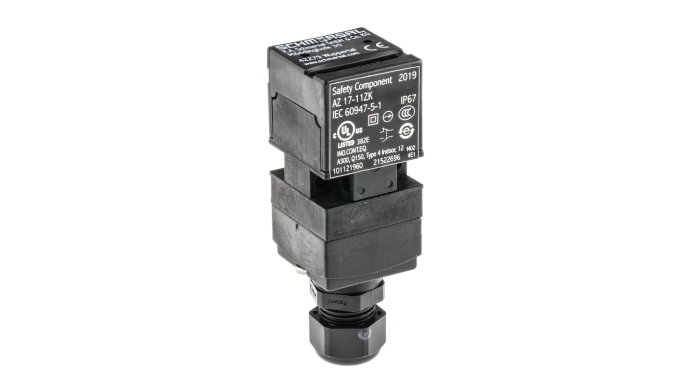 Interruttore di interblocco di sicurezza a chiave Schmersal AZ 17-11ZK, 1NC/1NA, IP67, dimensioni 85x30x30mm, tensione 230V.