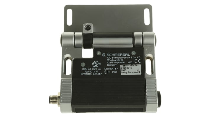 Interruttore di sicurezza a cerniera Schmersal TVS 410ST2-11/11U, 4 A, 24 V c.c., IP65, montaggio su porte a sinistra o destra.