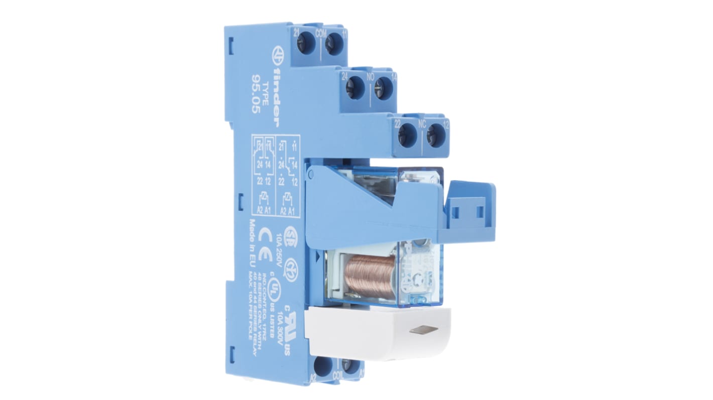 Finder 48.61.7.012.0050SPA, relè d'interfaccia per guida DIN, bobina 12V cc, contatti SPDT, dimensioni 15.8 x 75.3 x 78.6 mm.