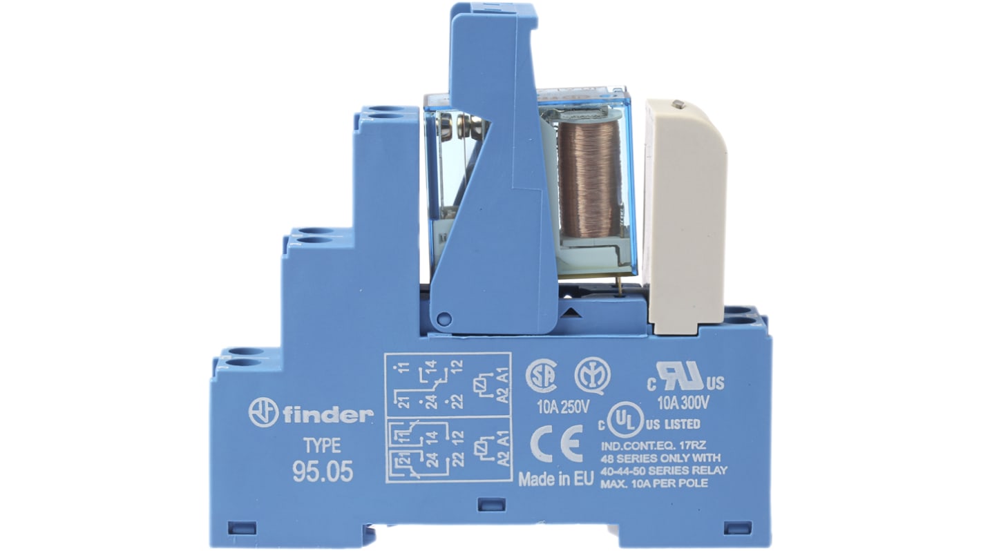 Finder 48.61.7.024.0050SPA, relè d'interfaccia per guida DIN, 24V cc, contatti SPDT, dimensioni 15.8 x 75.3 x 78.6 mm.