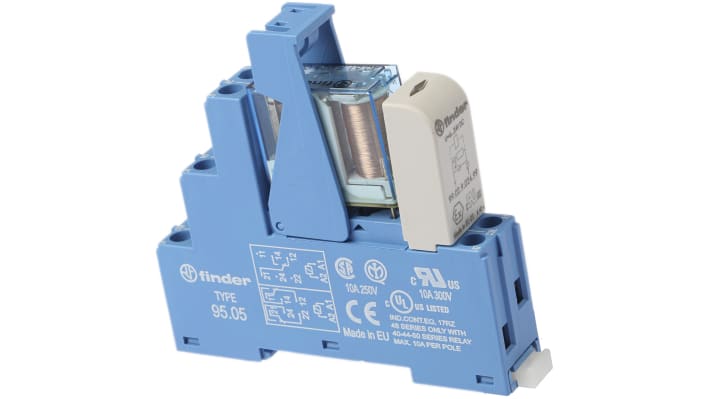 Finder 48.61.7.024.0050SPA, relè d'interfaccia per guida DIN, 24V cc, contatti SPDT, dimensioni 15.8 x 75.3 x 78.6 mm.