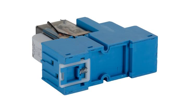 Finder 58.34.9.012.0050SMA, relè d'interfaccia 4PDT per guida DIN, tensione 12V cc, dimensioni 76 x 27 x 73 mm.