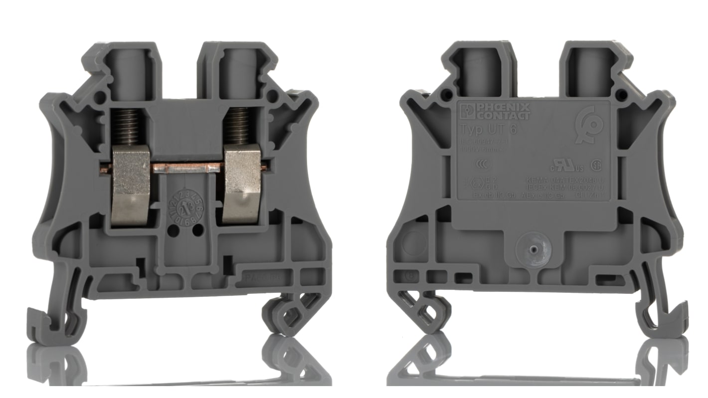 Morsettiera passante Phoenix Contact 3044131 Grigio, 1 kV, 41 A, Livello Singolo - Ideale per circuiti pesanti e ambienti difficili. Certificata per sicurezza antincendio e ambienti pericolosi.
