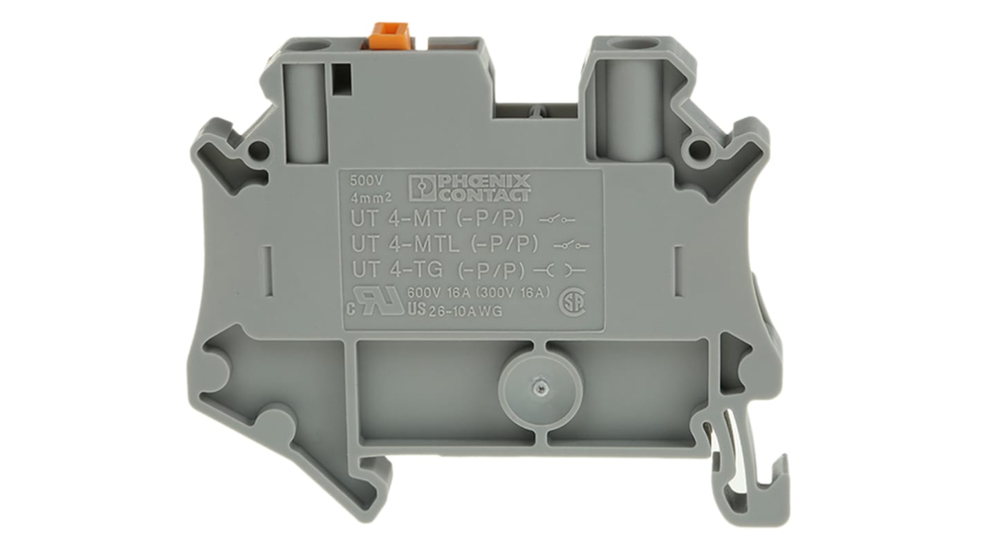 Morsettiera a coltello isolata Phoenix Contact 3046139, UT 4-MT, 26-10 AWG, 20A - Ideale per cablaggio in armadi di controllo. Design sicuro e accesso rapido.