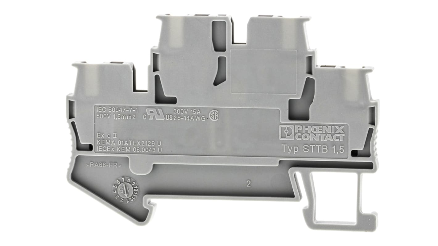 Morsettiera a doppio livello Phoenix Contact 3031157 per guida DIN, grigia con gabbia a molla - Certificata ATEX EX, sezione trasversale da 0.08mm² a 1.5mm².