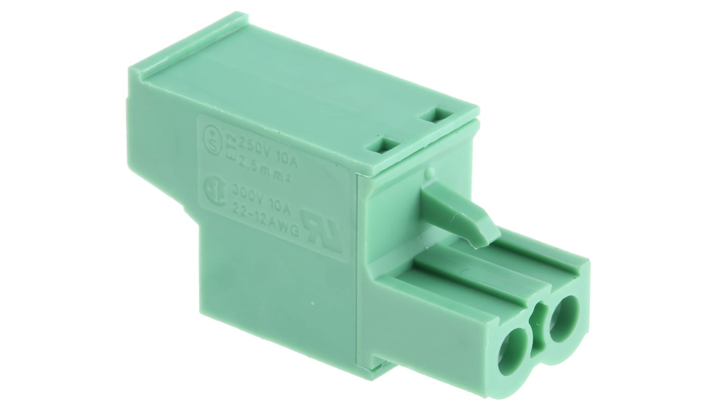 Morsettiera femmina a 2 vie Phoenix Contact 1777280, passo 5.08mm, per PCB. Connettore a vite frontale, corrente 12A, tensione 320V. Conformità RoHS.