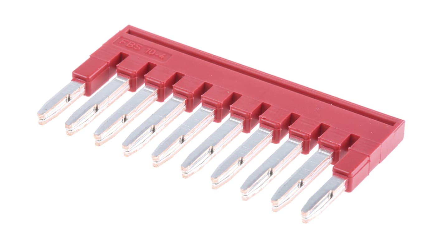 Barra a ponticello Phoenix Contact FBS 10-4, passo 4,2 mm, 10 posizioni. Ideale per circuiti elettrici, corrente nominale 17,5 A.