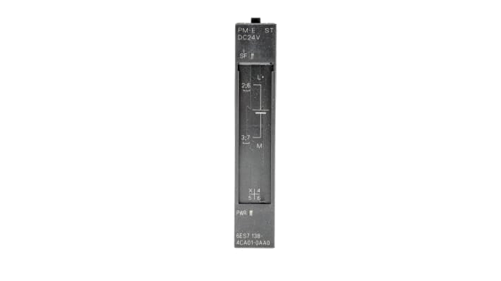 Modulo I/O PLC Siemens 6ES7138-4CA01-0AA0 per Serie ET200S, alimentazione 24 V c.c., dimensioni 81 x 15 x 52 mm.