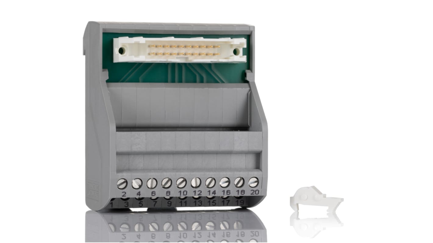 Modulo di interfaccia Phoenix Contact 2315049 con morsetti a vite, passo 2,54 mm, 20 poli, 1A. Compatibile con impianti di alimentazione, guida DIN.