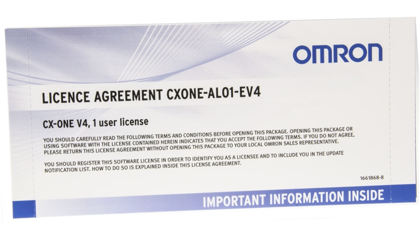 Omron CXONE-AL01-EV4: Licenza Software per Automazione Industriale CX-One V4 FA. Gestione efficace di CPU, I/O e PLC da un'unica interfaccia. Compatibile con Windows.