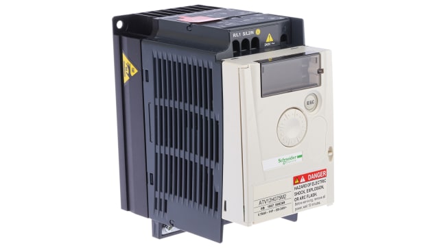 Inverter Schneider Electric ATV12H075M2: 0,75W, 230V c.a., 1 fase, 400Hz - Serie Altivar ATV12 per motori asincroni trifase. Alta efficienza e comunicazione Modbus integrata. Ideale per pompe e trasportatori.