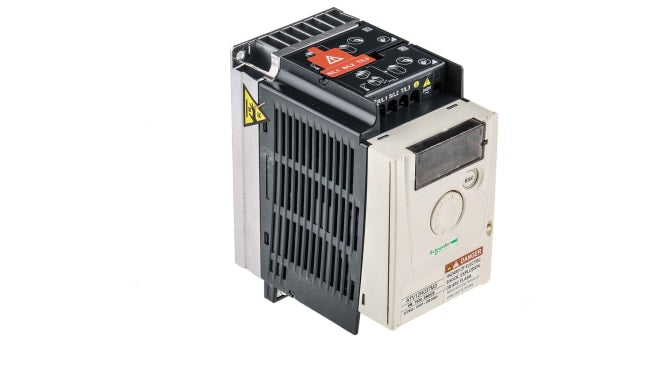 Inverter Schneider Electric ATV12H037M3, 0,37 kW, 3 fasi, 230 V, IP20, controllo vettoriale, dimensioni 143x72x121 mm.
