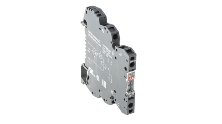 Relè d'interfaccia ABB RB121-48-60VUC, SPDT, montaggio su guida DIN, 48V, 6A, dimensioni 70 x 6 x 75 mm, IP20.