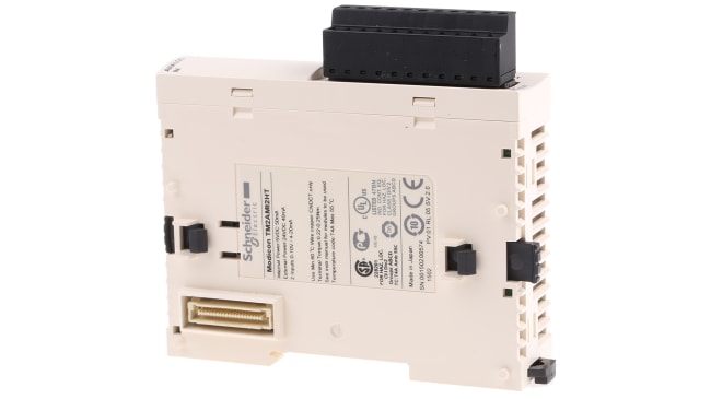 Modulo I/O analogico Schneider Electric TM2AMI2HT per Modicon M238, 2 ingressi, installazione semplificata, dimensioni 23,5 x 70 x 90 mm.