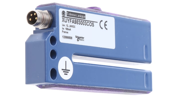 Sensore fotoelettrico a forcella Telemecanique Sensors XUYFA983003COS, rilevamento fino a 3 m, uscita NPN/PNP, custodia in alluminio anodizzato.