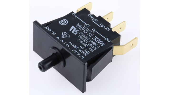 Microinterruttore Omron D2D3104 DPDT-NO, azionamento 5,88 N, corrente 16 A a 250 V, temperatura -25/+85 °C.