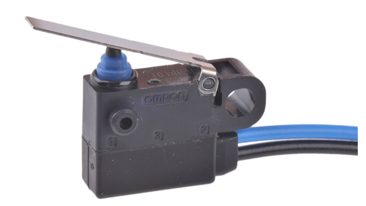 Microinterruttore Omron D2HW-C223MR SPST pre-cablato, sigillato IP67, dimensioni ridotte, forza di azionamento 0,5 N.