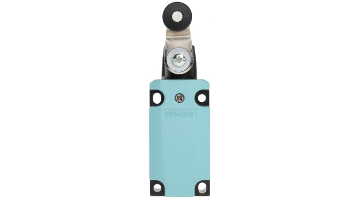 Interruttore di fine corsa Siemens 3SE5112-0CH01, leva a rullo, contatti NO/NC, protezione IP66/IP67, dimensioni 119.5mm x 37.3mm x 40.5mm.