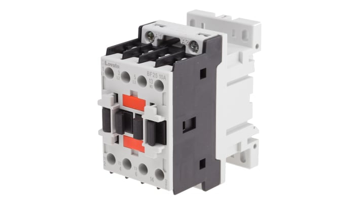 Contattore Lovato BF2510A400, 3 poli, 25 A, montaggio su guida DIN, dimensioni 45x81x80.7 mm, protezione IP20.