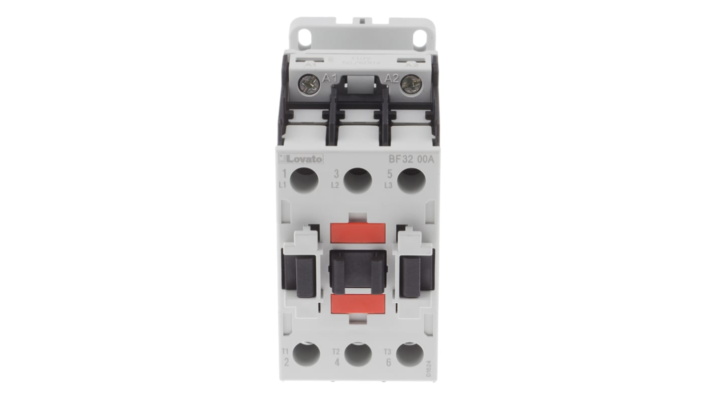 Contattore Lovato BF3200A110, 3 poli, 32 A, montaggio su guida DIN, dimensioni 90x45x90 mm, bobina 110 V c.a.