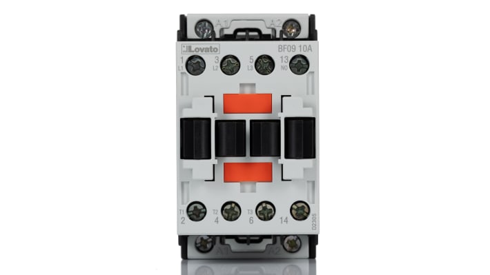 Contattore Lovato BF0910A230, 3 poli, 9 A, 230 V c.a., montaggio su guida DIN, dimensioni 81x45x80.7 mm, IP20.