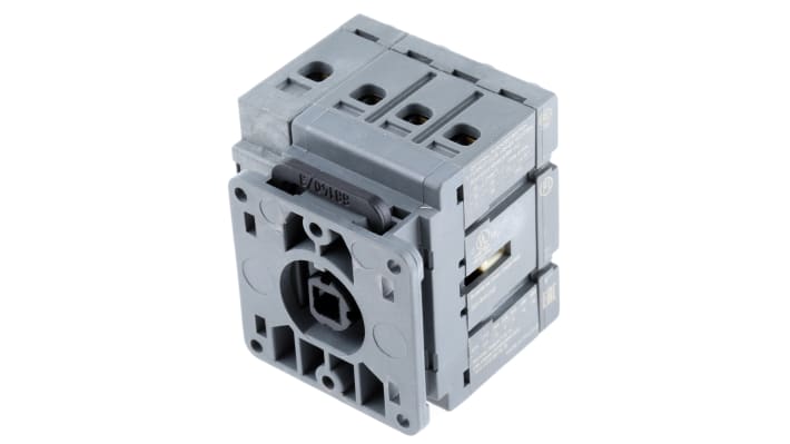 Interruttore sezionatore ABB OT16FT4N2, 4 poli, montaggio a pannello, corrente 16A, dimensioni 54mm x 49mm x 52mm, grado di protezione IP20.